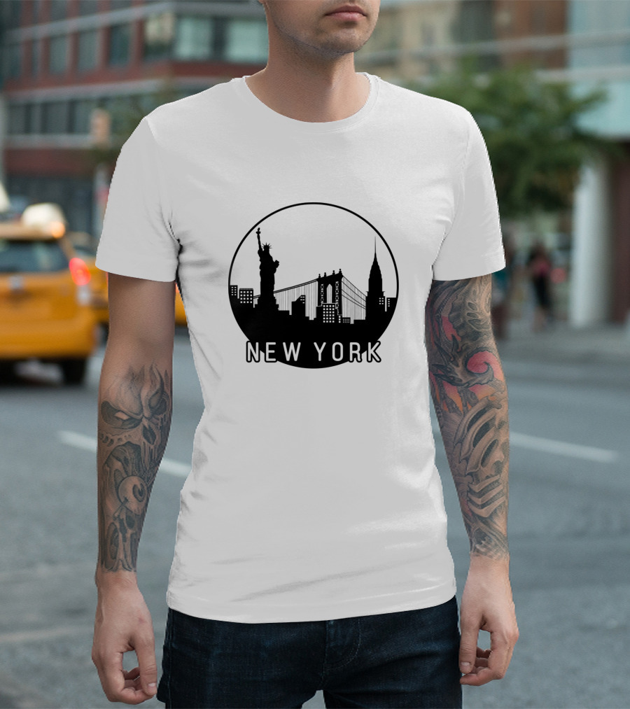 New York Skyline Statue Of Liberty And Brooklyn Bridge T-Shirt
