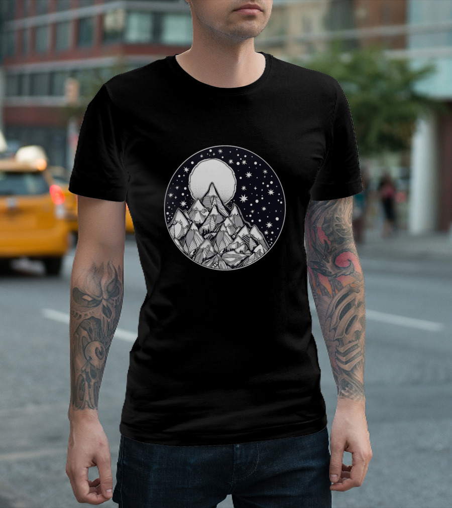 Night Mountain Range with Stars and Moon T-Shirt