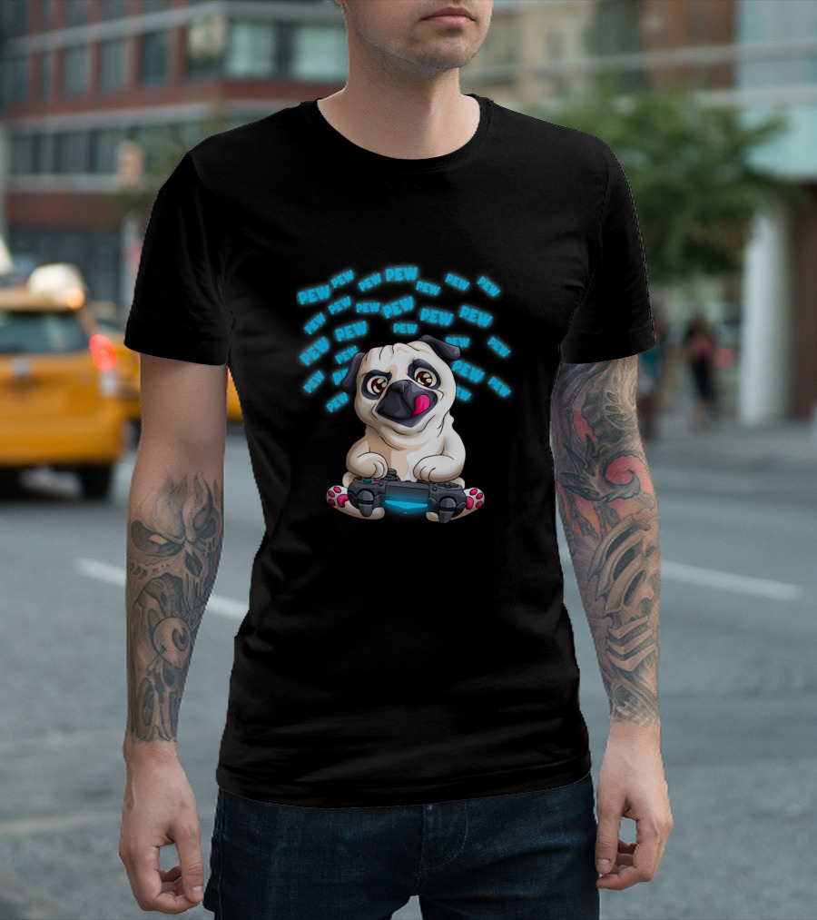 Pewpewpew Gamer Pug Funny Video Gaming Pugs T-Shirt