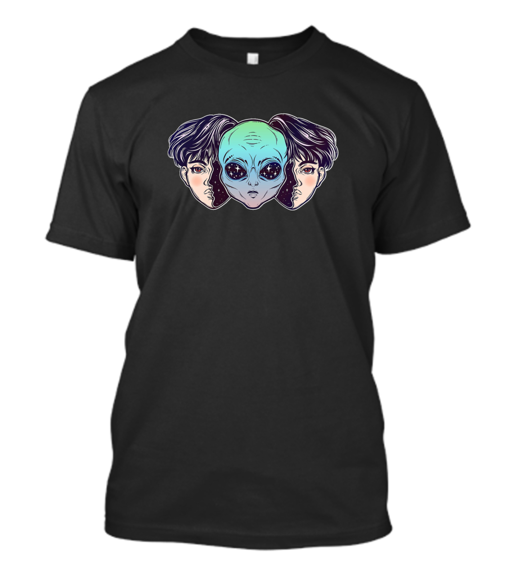 Portriat Of The Extraordinary Alien From Outer Space Dual Human Faces T-Shirt