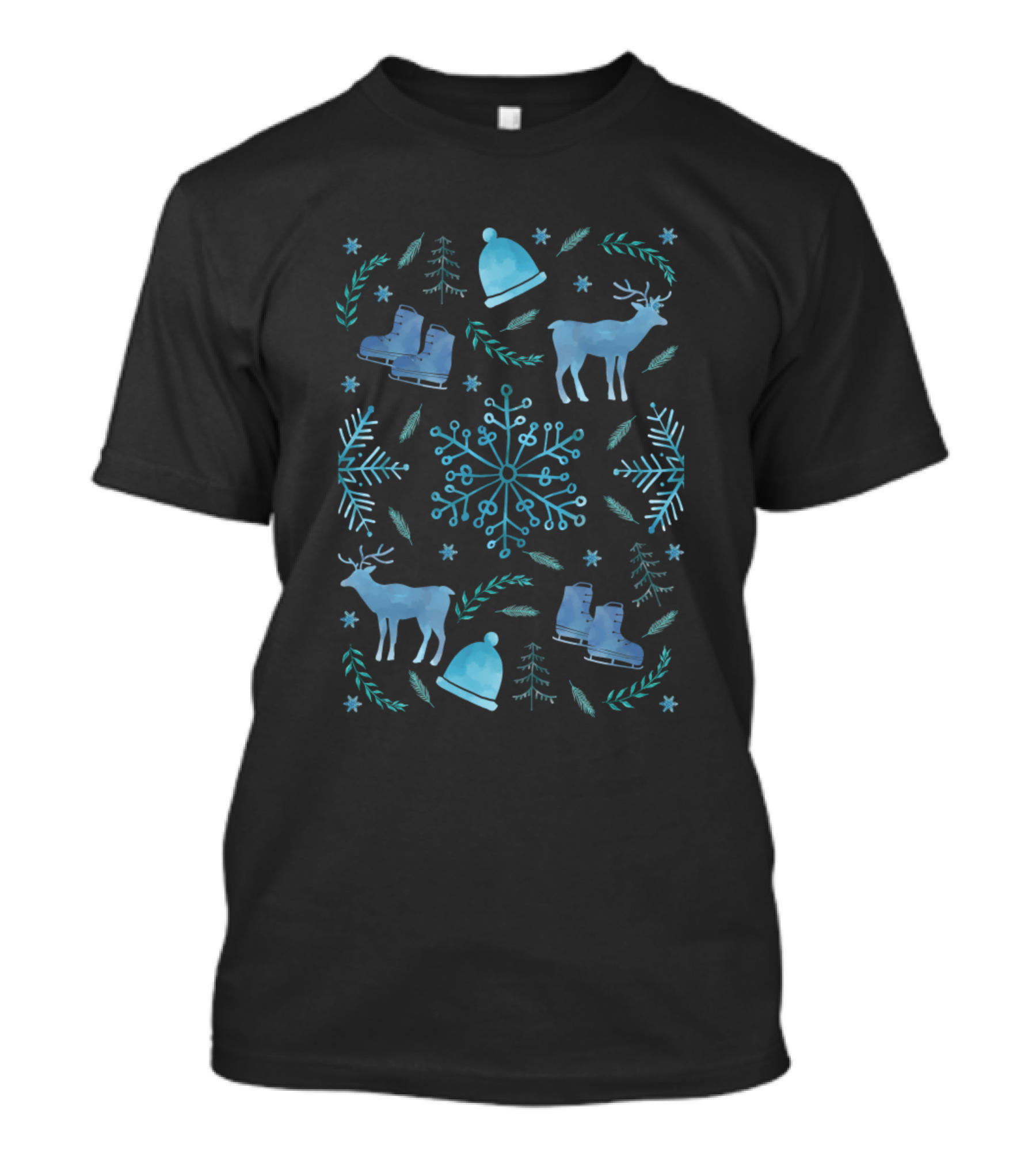 Raindeer Skates Snowflakes And Winter Hat T-Shirt