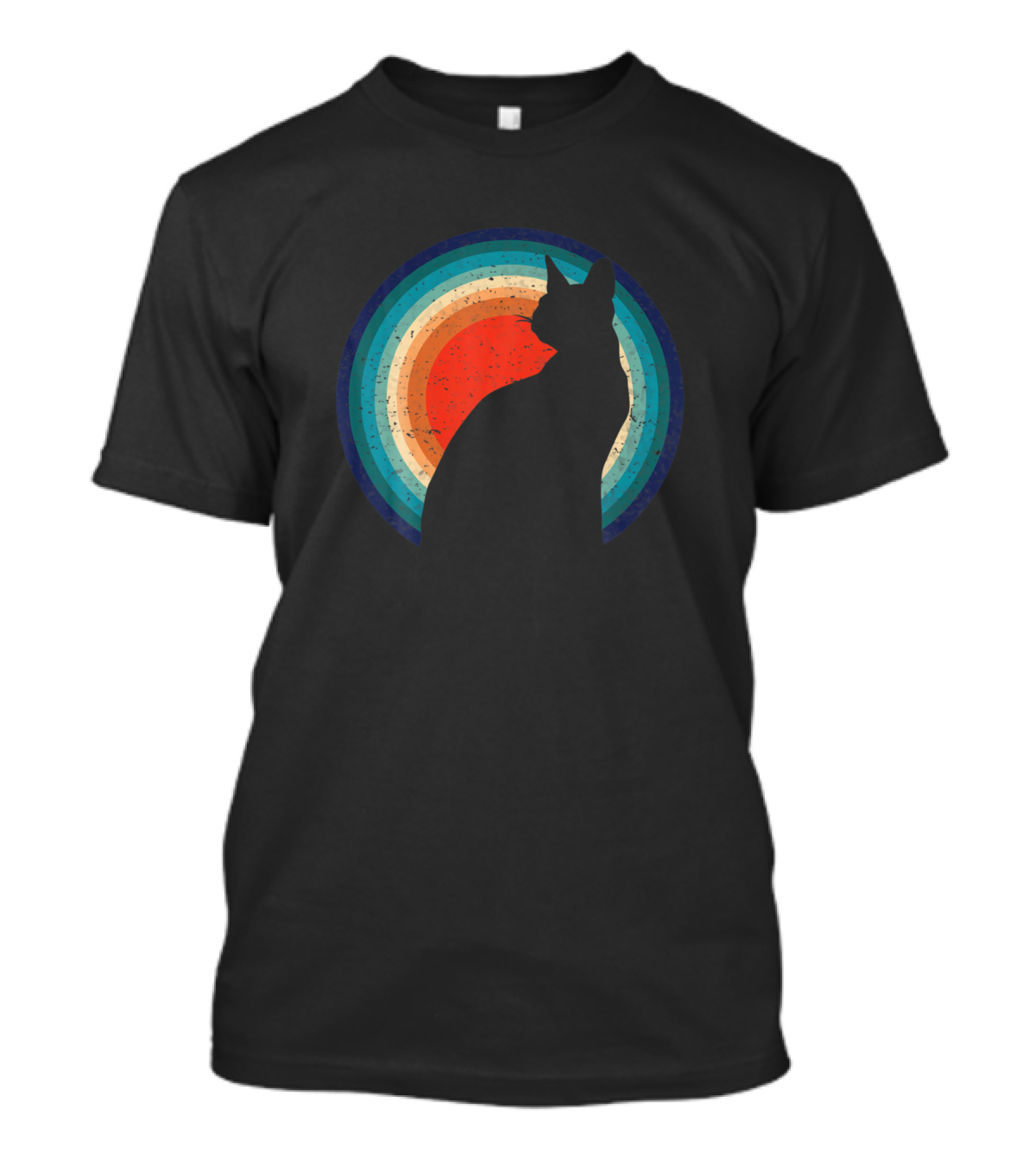 Retro Style Abyssinian Cat Silhouette In Colorful Circular Background T-Shirt