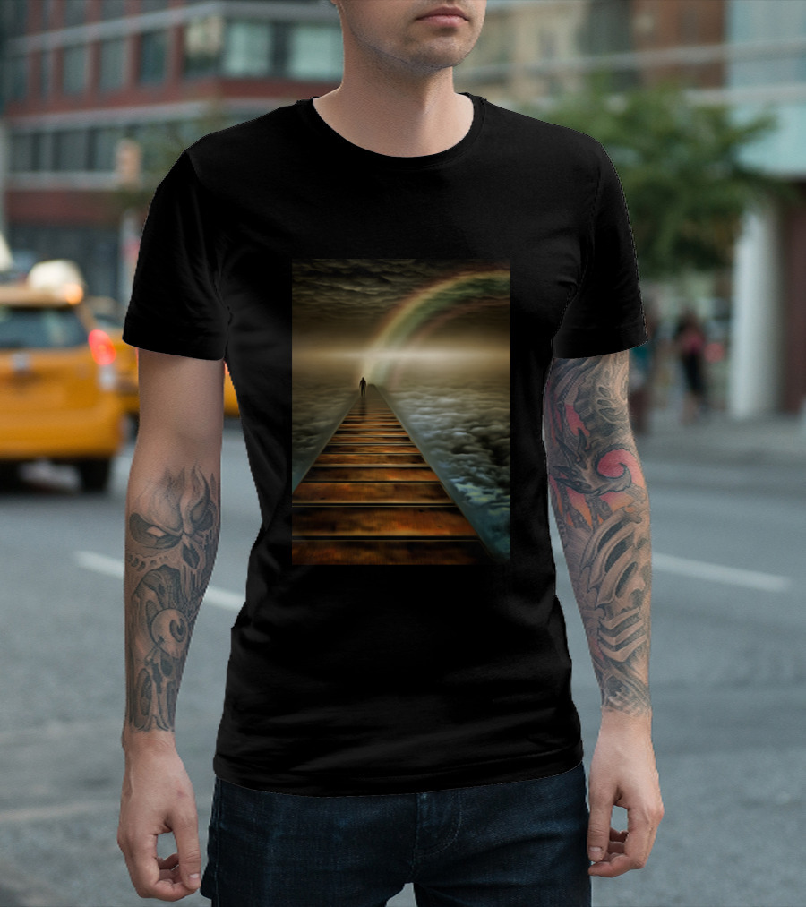 Pathway Through the Sky Amidst Clouds and Rainbow T-Shirt