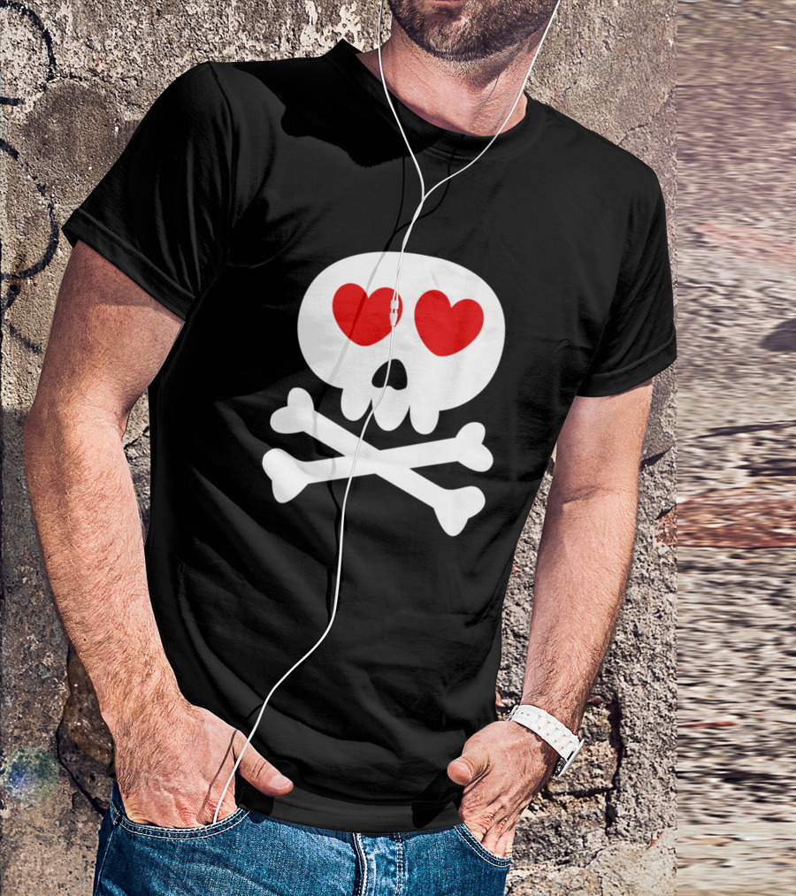 Skeleton With Heart Eyes Love Skull And Crossbones T-Shirt
