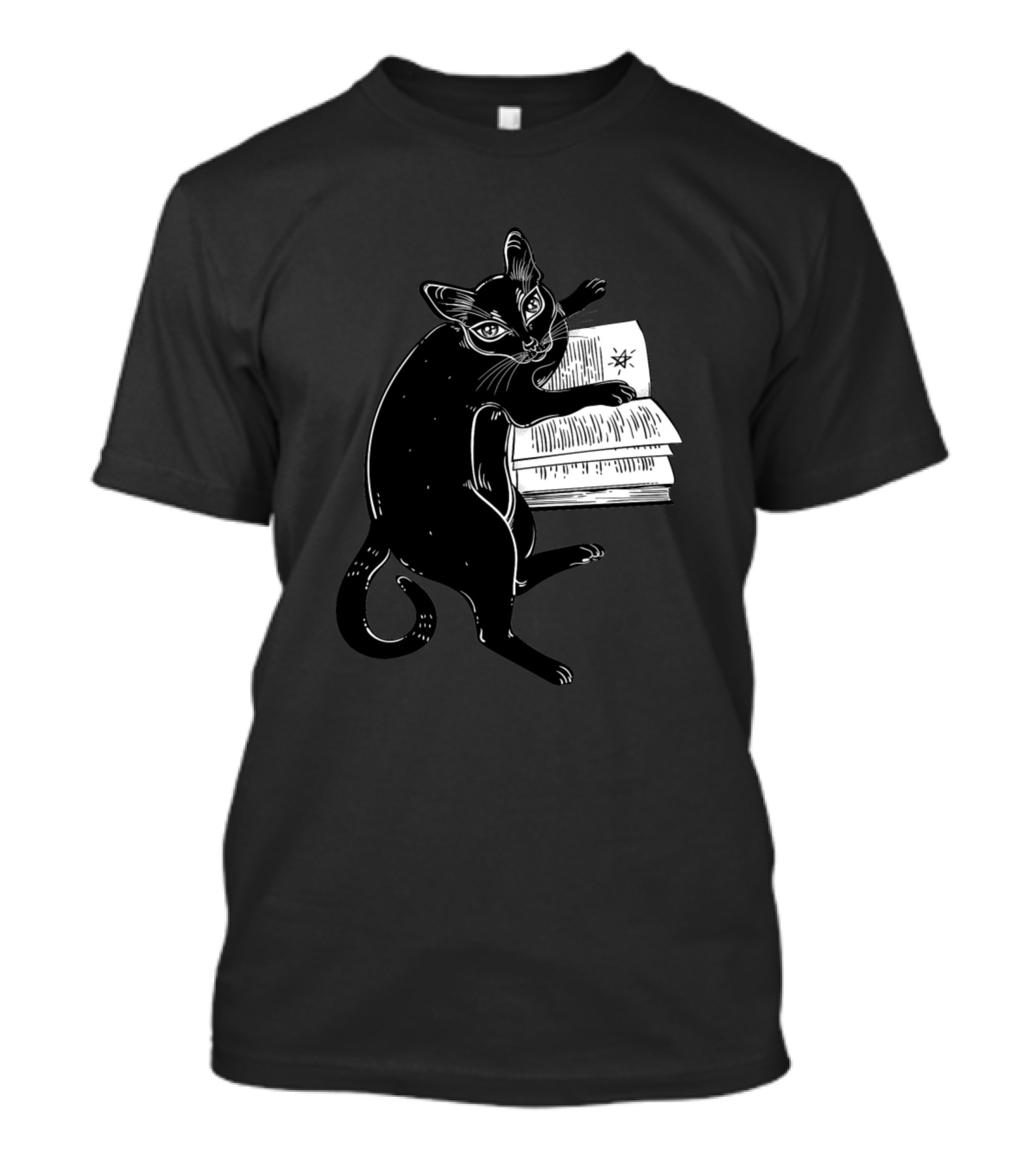 Magic Black Cat With Open Book Of Spells T-Shirt