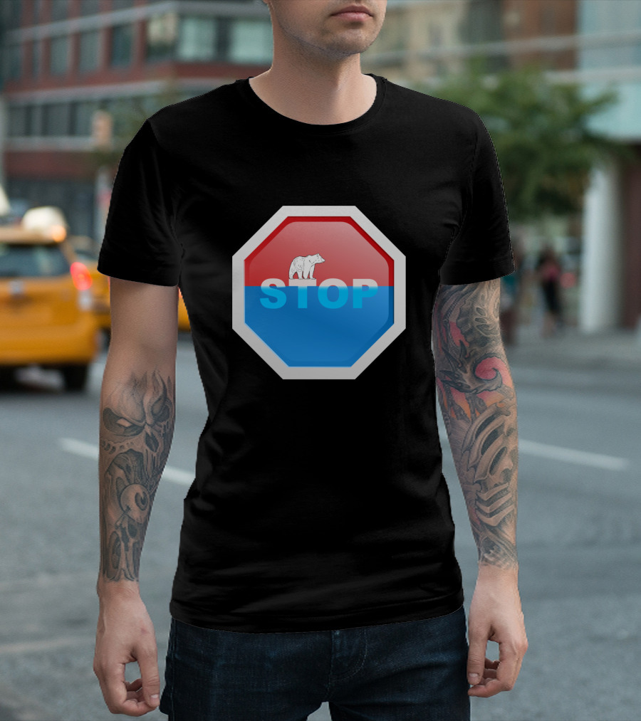 STOP Polar Bear Octagonal Sign with Red T-Shirt