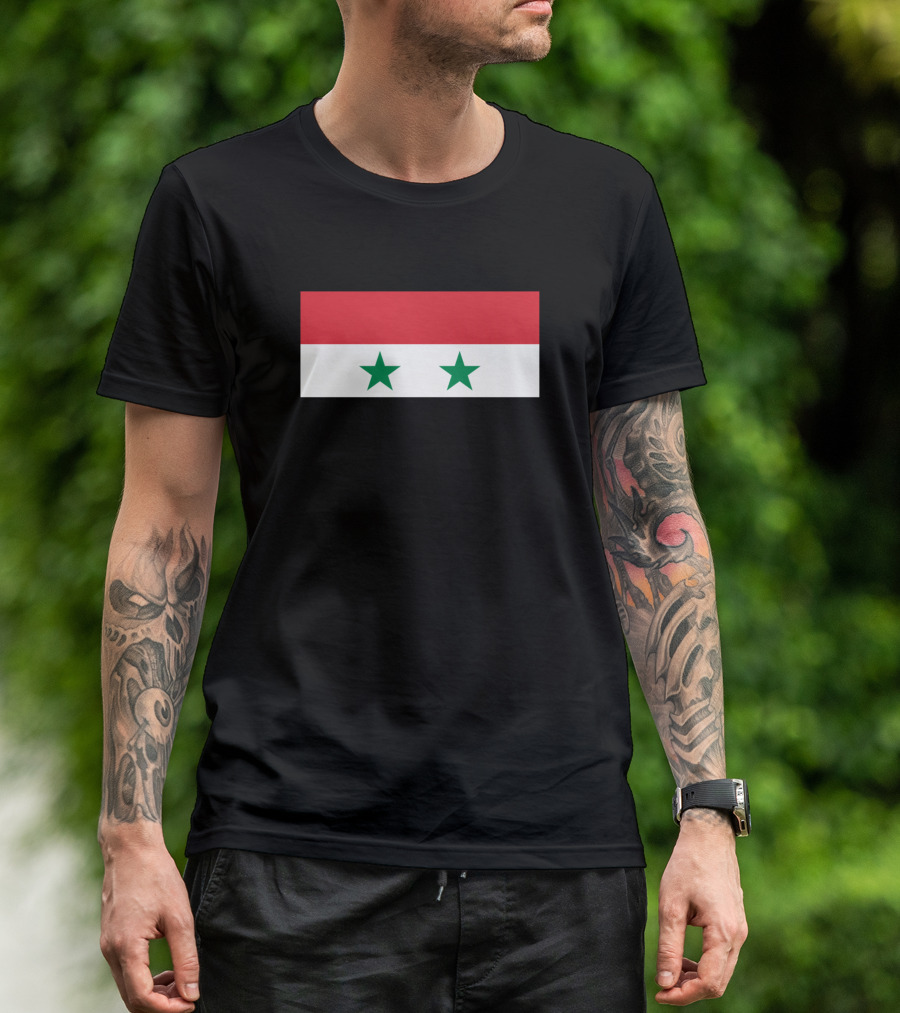 Syria National Flag Black Background Two Green Stars T-Shirt