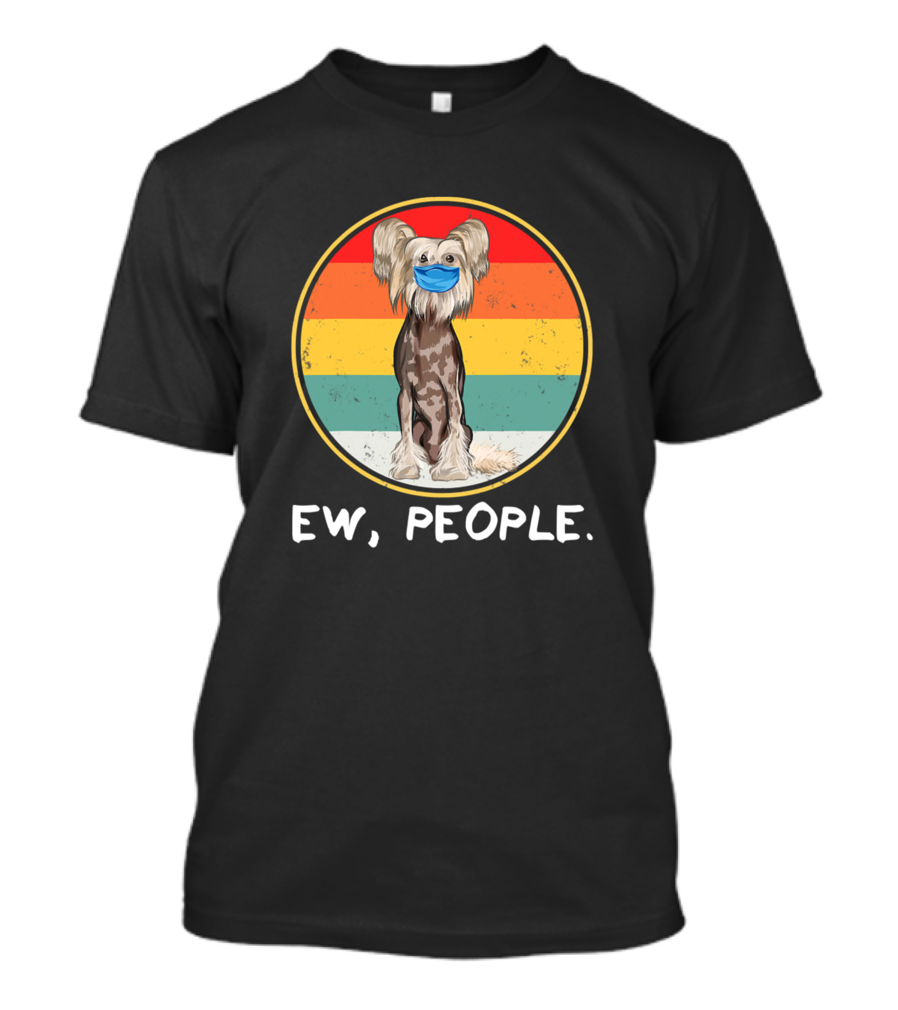 Vintage Ew People Chinese Crested Dog Mask Rainbow Circle T-Shirt