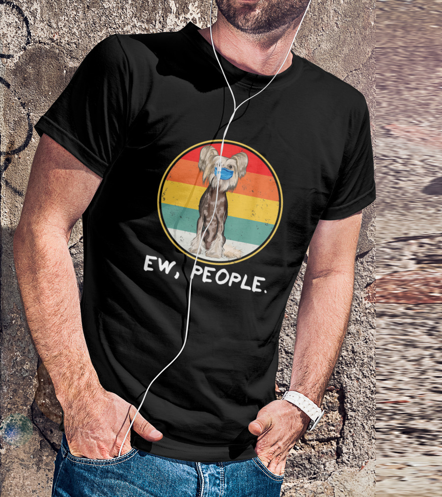 Vintage Ew People Chinese Crested Dog Mask Rainbow Circle T-Shirt