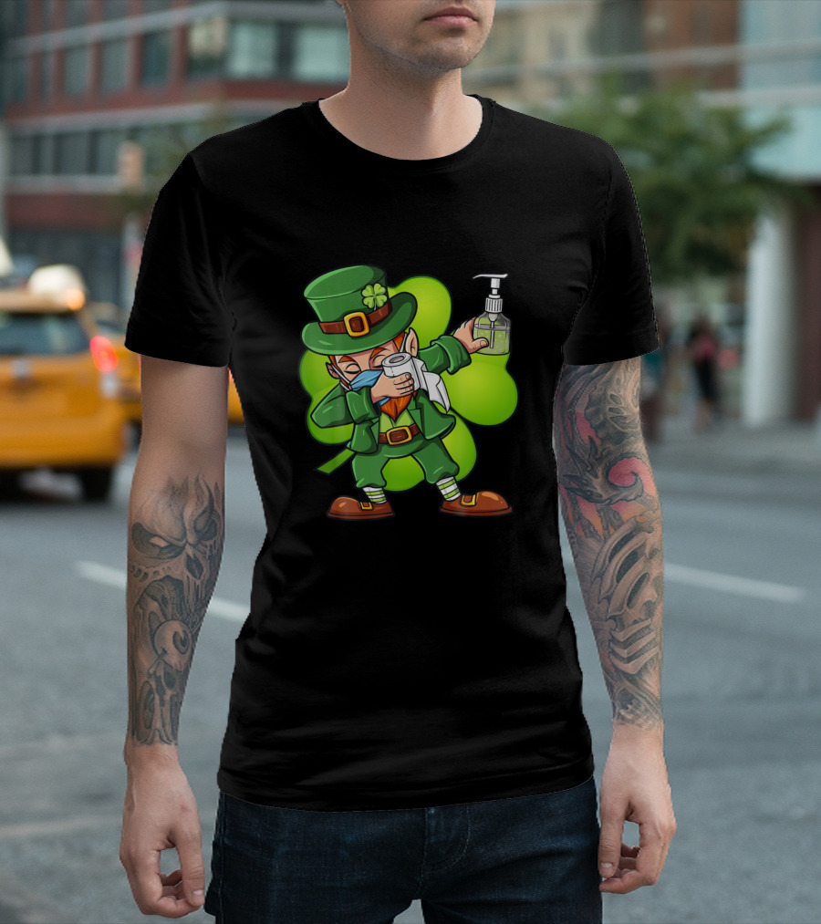 Yes Im A Spoiled Grumpy Old Man Of A Freaking Awesome Dab Leprechaun With Shamrock Hat Holding Hand Sanitizer and Toilet Paper T-Shirt