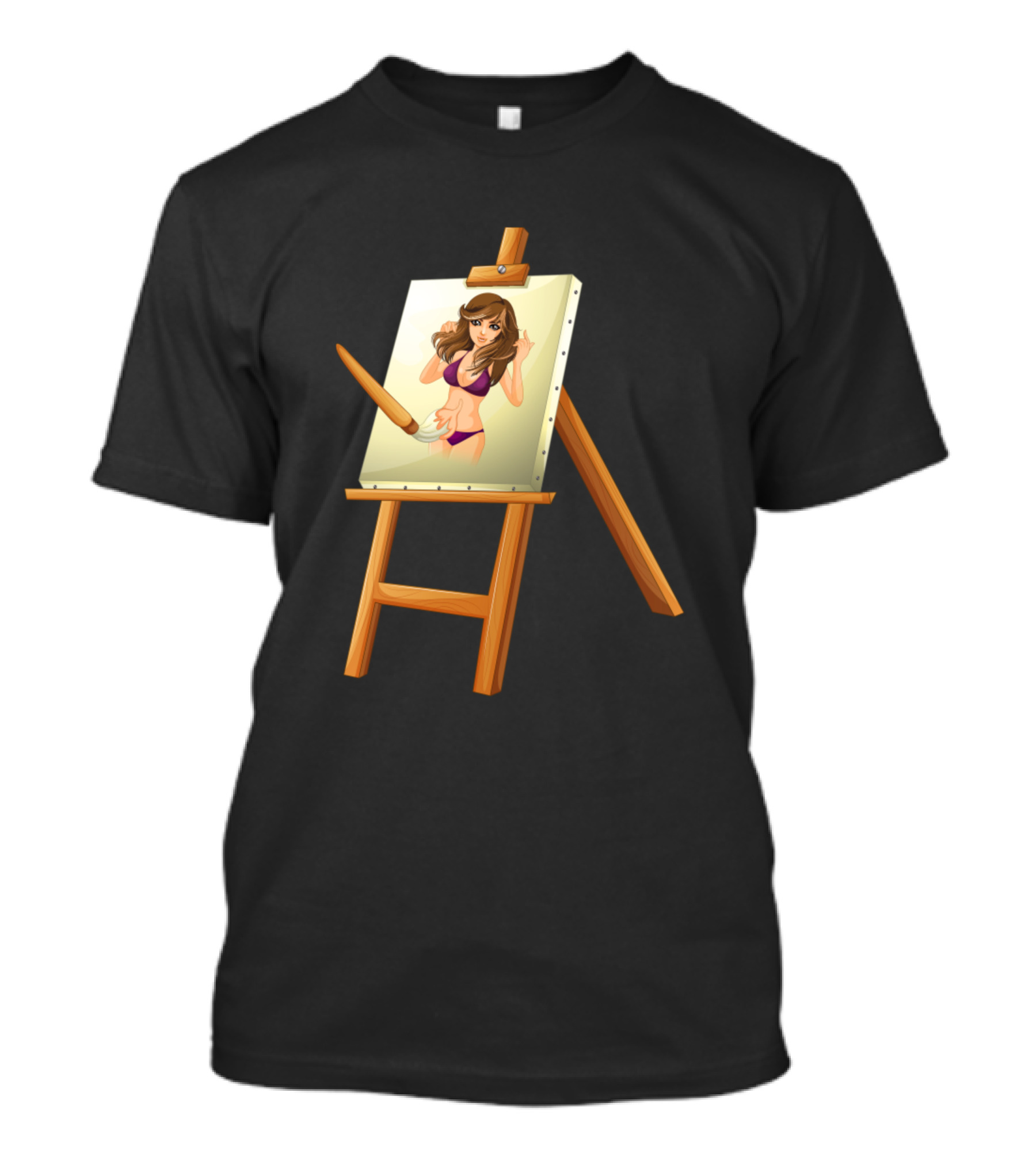 Painting A - Artistic Woman Illustration On Canvas With Brush And Easel T-Shirt