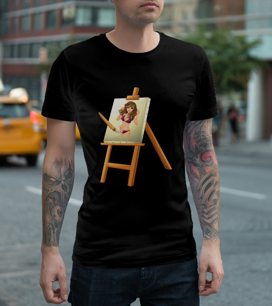 Painting A - Artistic Woman Illustration On Canvas With Brush And Easel T-Shirt