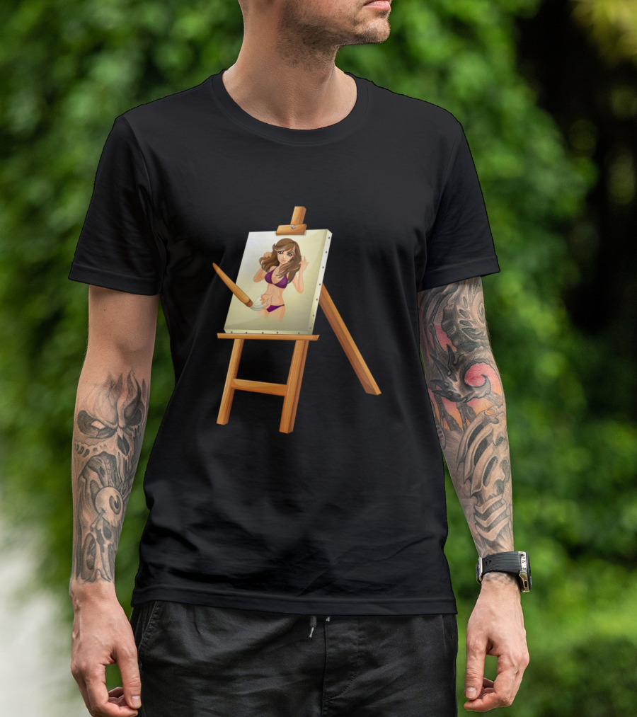 Painting A - Artistic Woman Illustration On Canvas With Brush And Easel T-Shirt