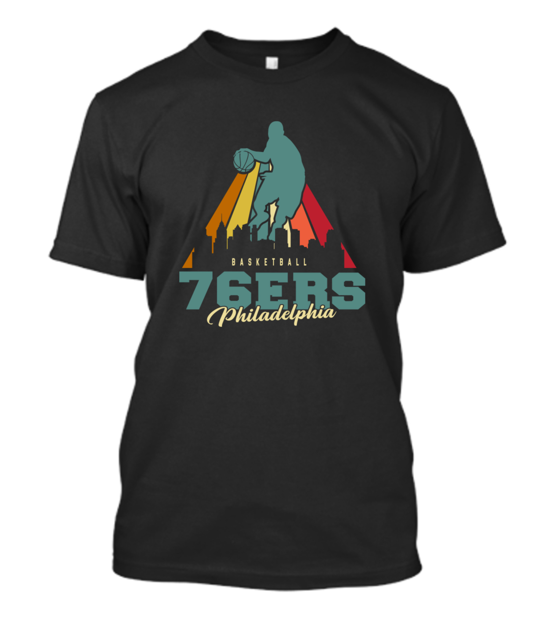 Philadelphia 76Ers Basketball Skyline Silhouette Dribbling Player T-Shirt