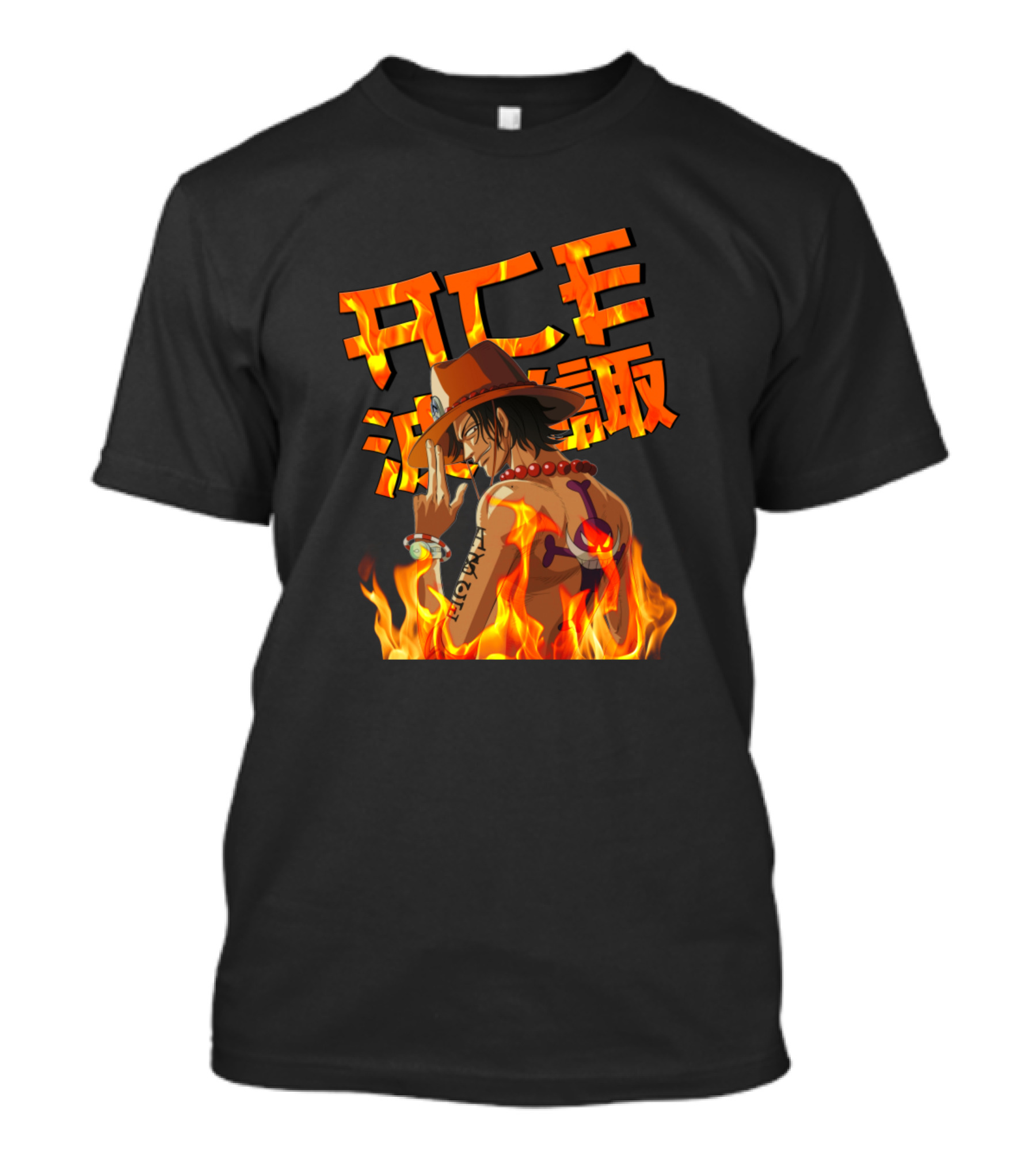 Portgas D Ace Anime Fiery Character With Tattoo And Hat T-Shirt