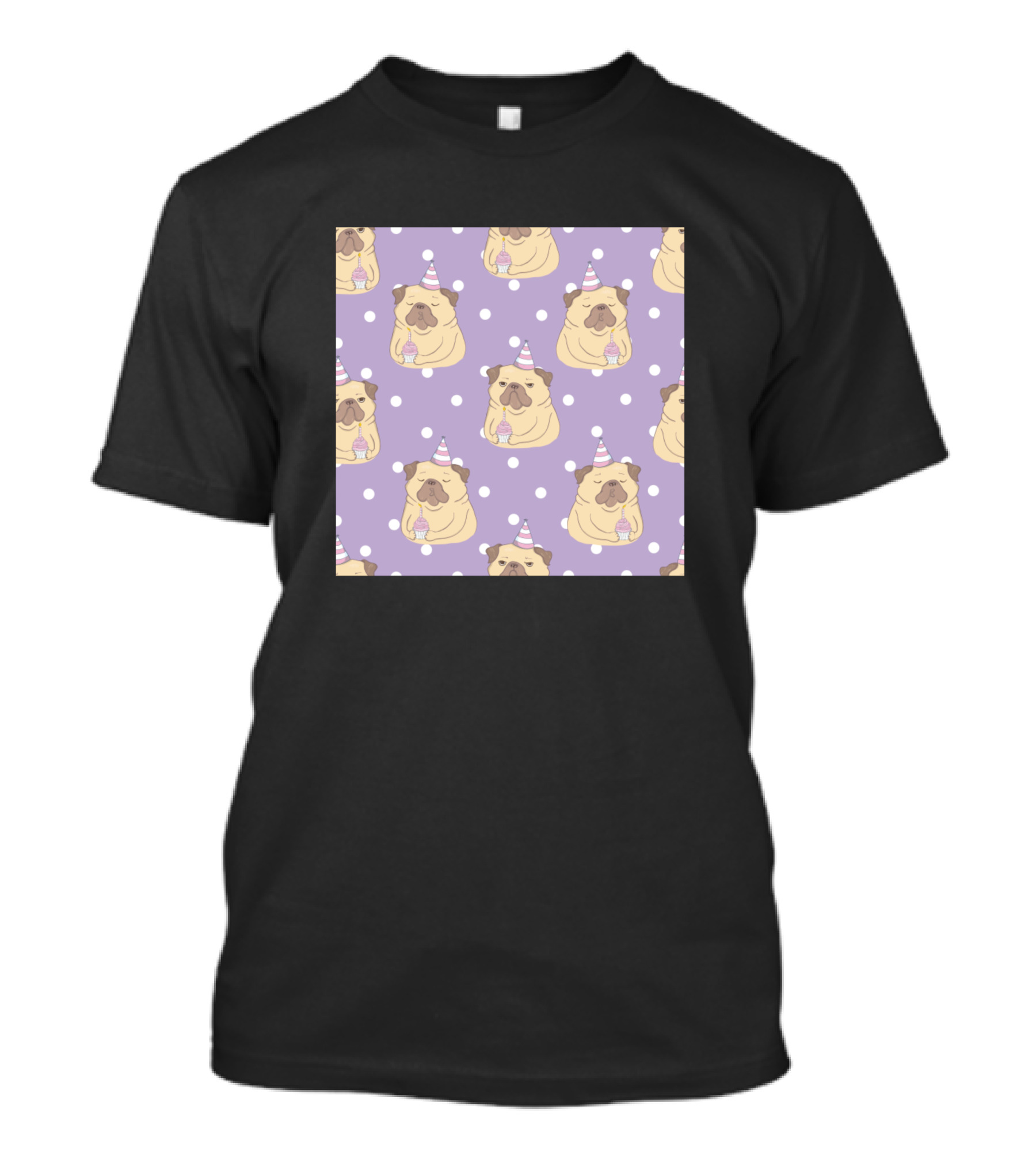 Pug Birthday Party Celebration With Party Hats And Polka Dots T-Shirt