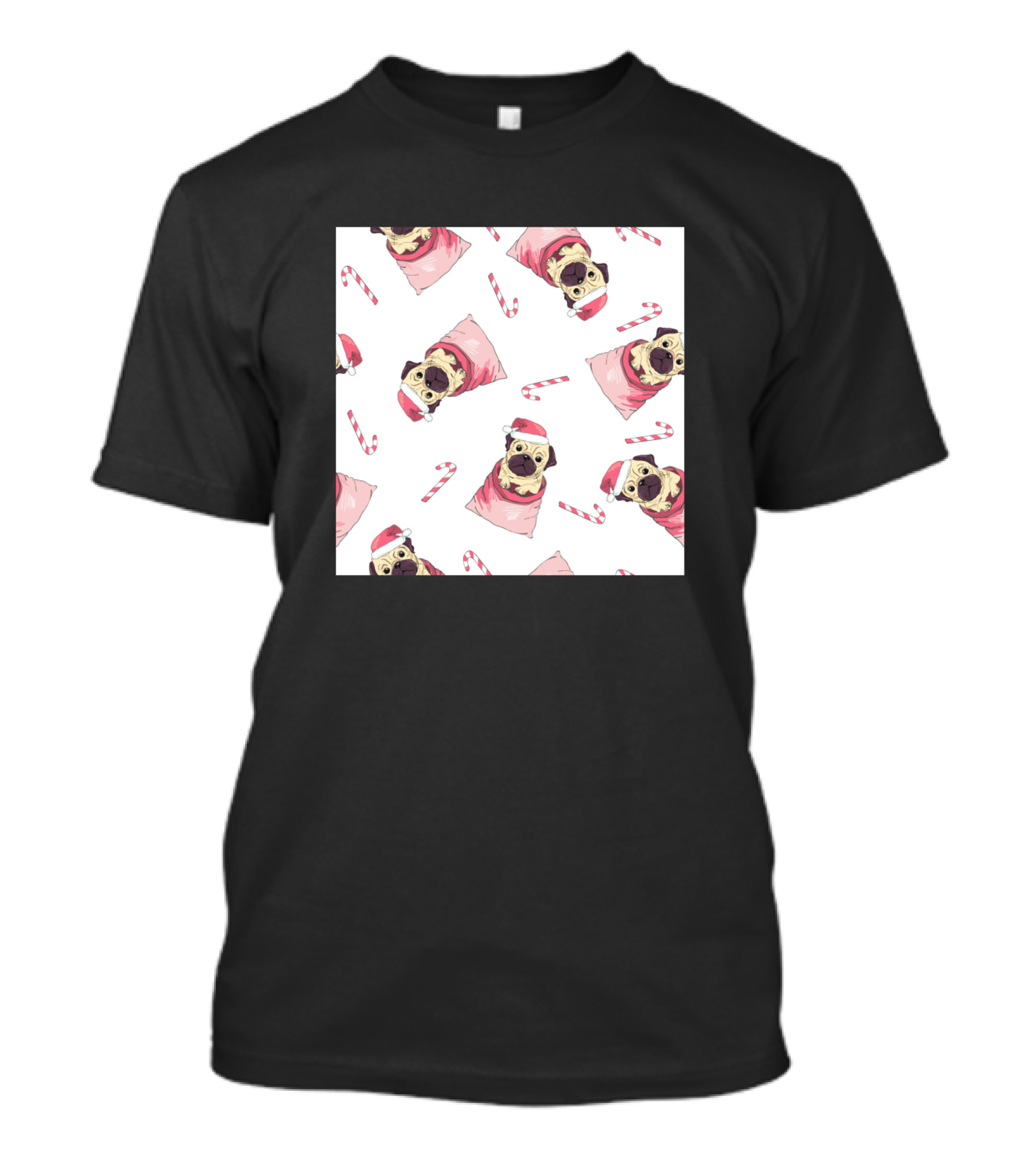 Pug Santa Claus Candy Cane T-Shirt