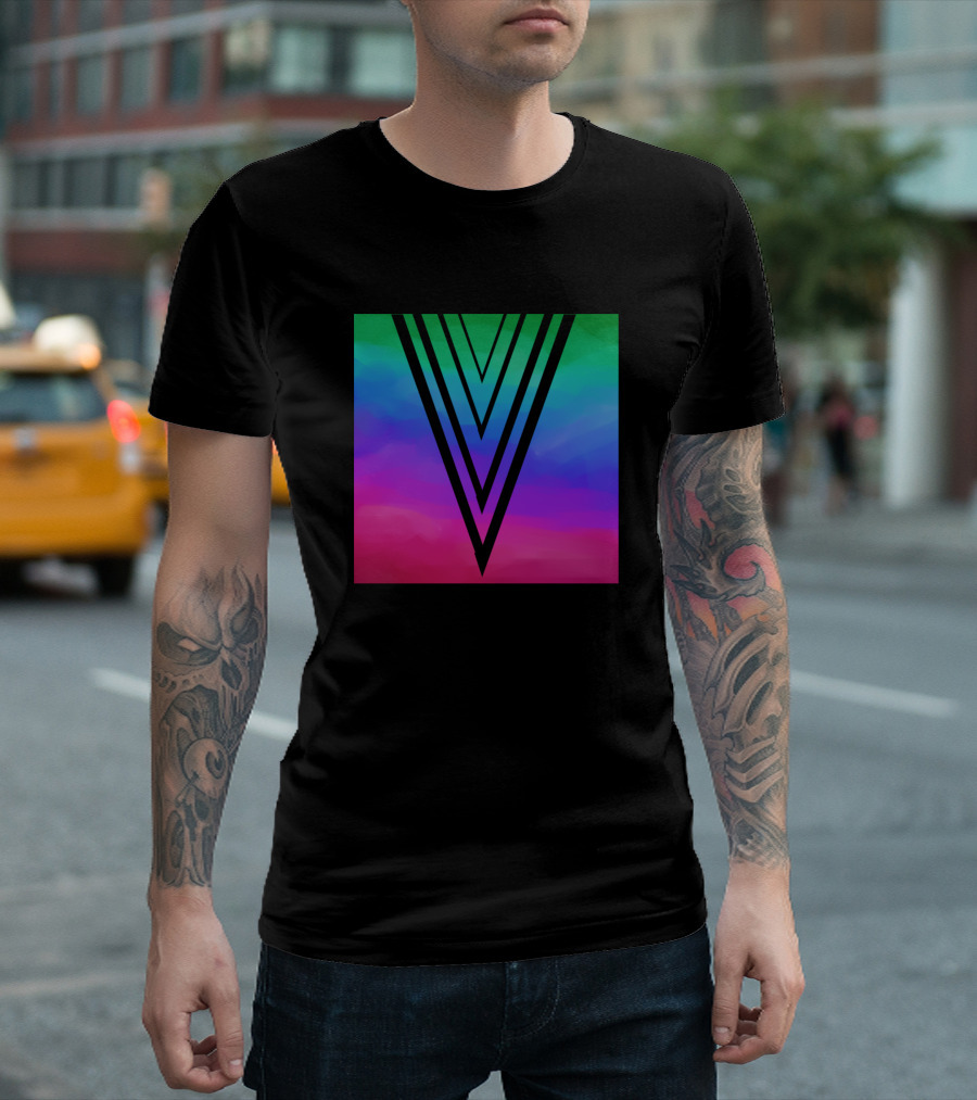 Rainbow Black Triangles on Colorful Gradient Background Proud T-Shirt