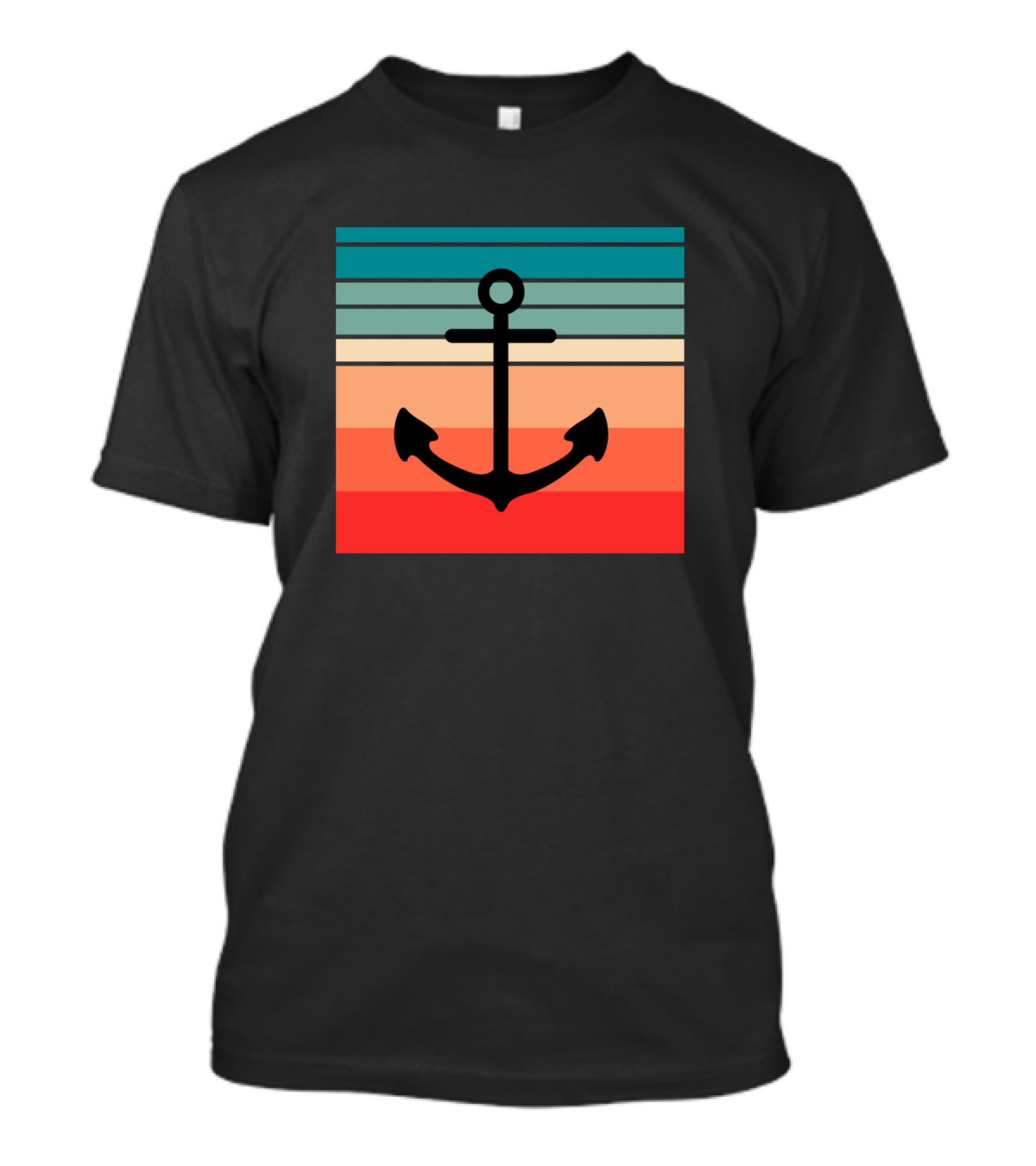 Retro Anchor Vintage Nautical Sunset Stripes T-Shirt