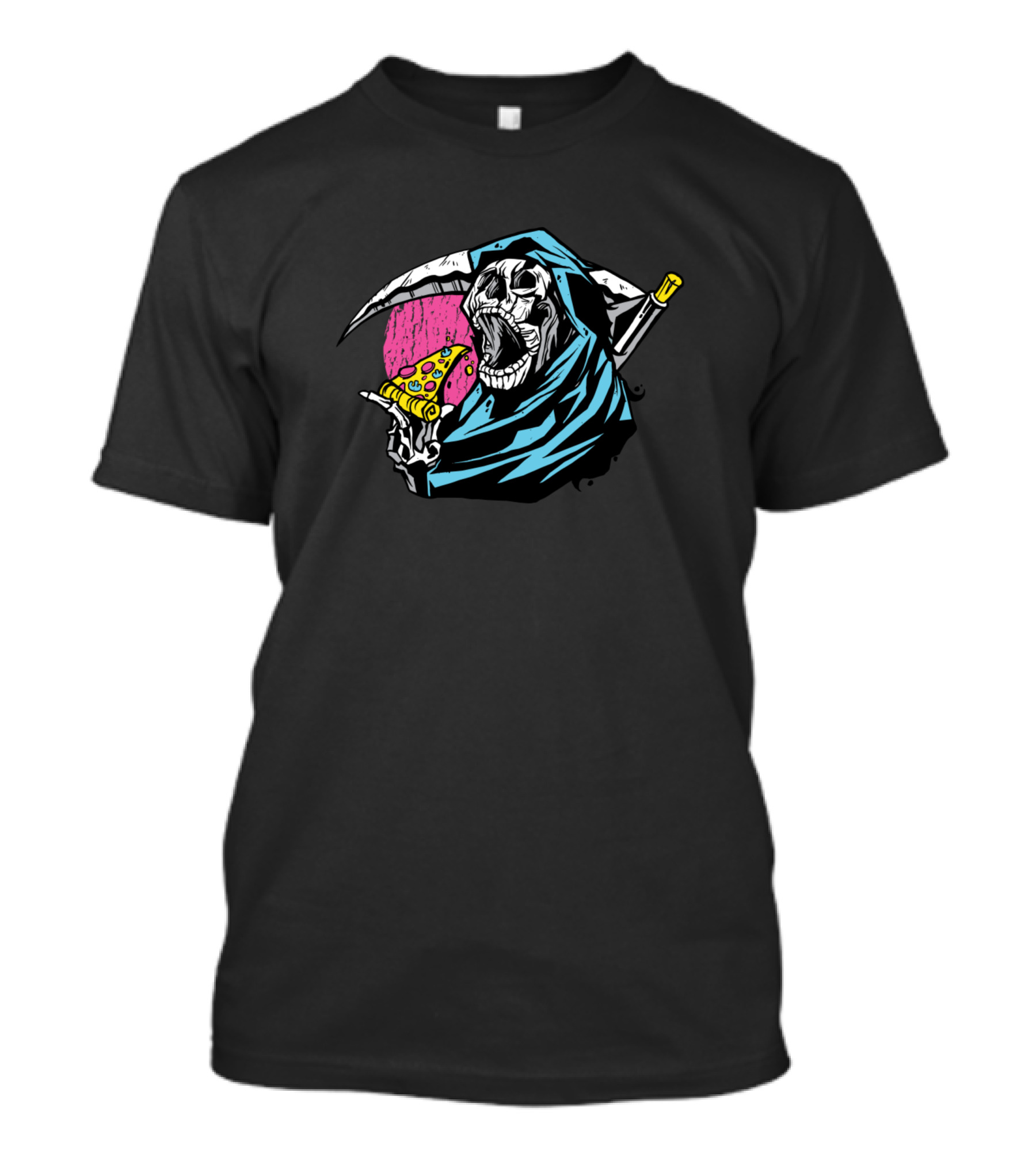Skull Grim Reaper Eating Pizza Slice T-Shirt