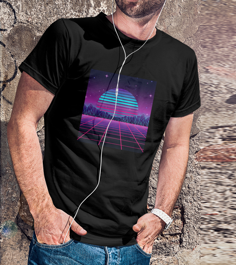 Spectacular Sunset Synthwave Retro Neon Geometric Horizon T-Shirt