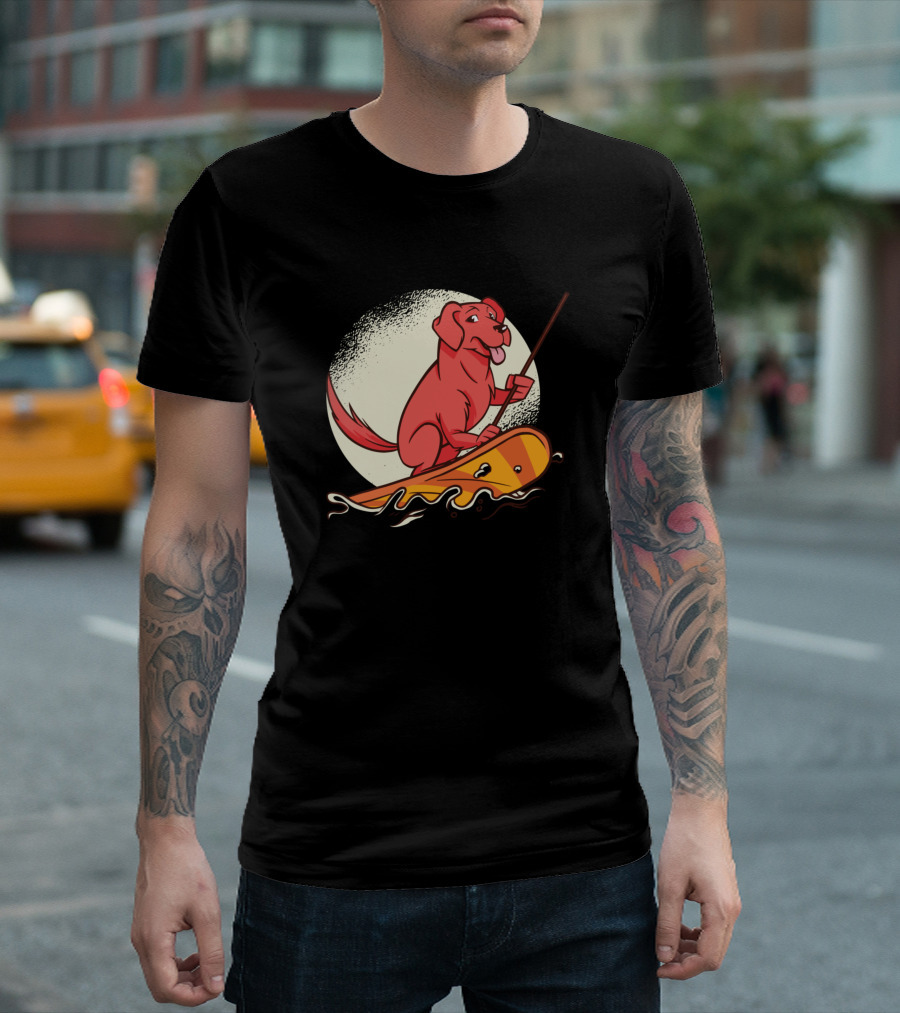 Surfing Dog On Paddle Board Under Moonlight T-Shirt