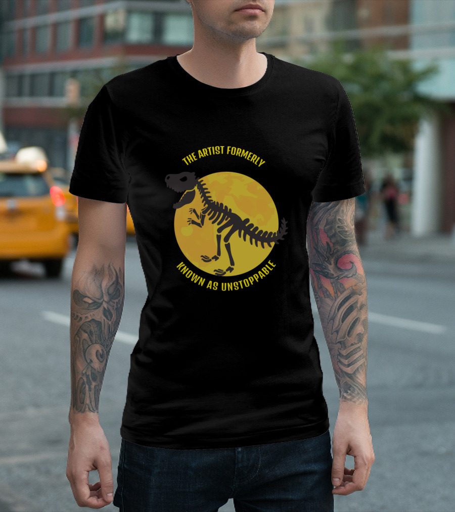 The Artist Formerly Known As Unstoppable Tyrannosaurus Skeleton Over Yellow Moon T-Shirt