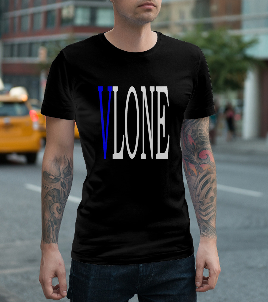 Vlone Bold Blue And White Text T-Shirt