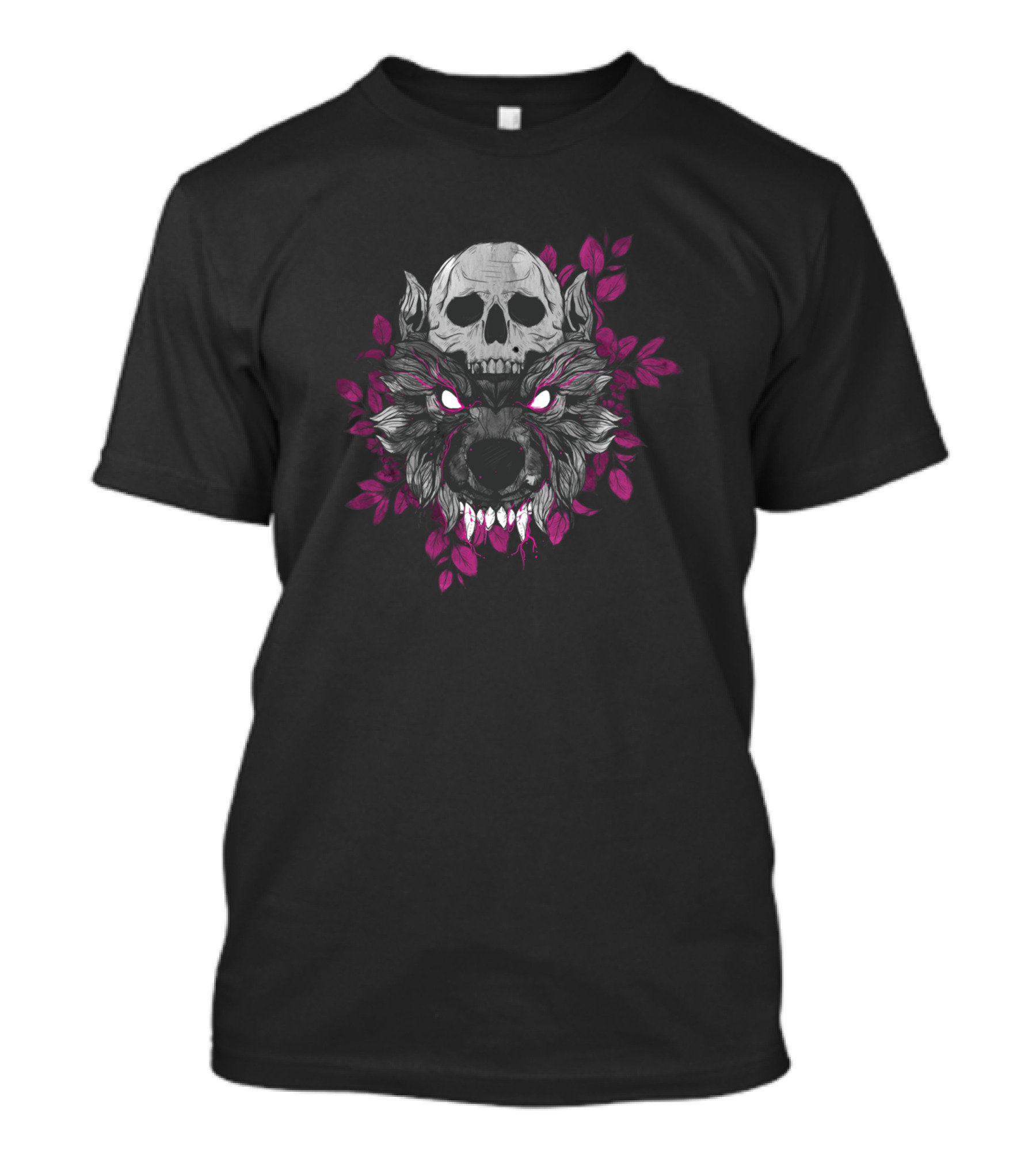 Wolf Skull Wild Life White Purple Leaves T-Shirt