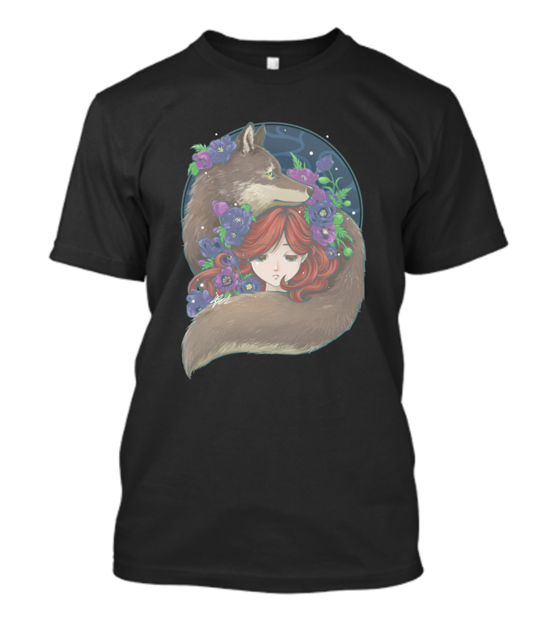 Yumeniyou Ookami Wild Life Wolf With Floral Red-Haired Girl T-Shirt