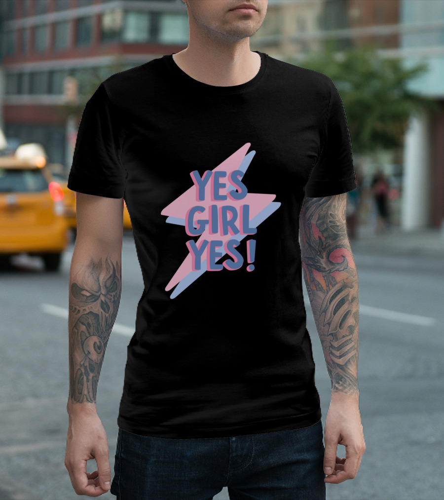 YES GIRL YES Lightning Bolt Pink Blue Text T-Shirt