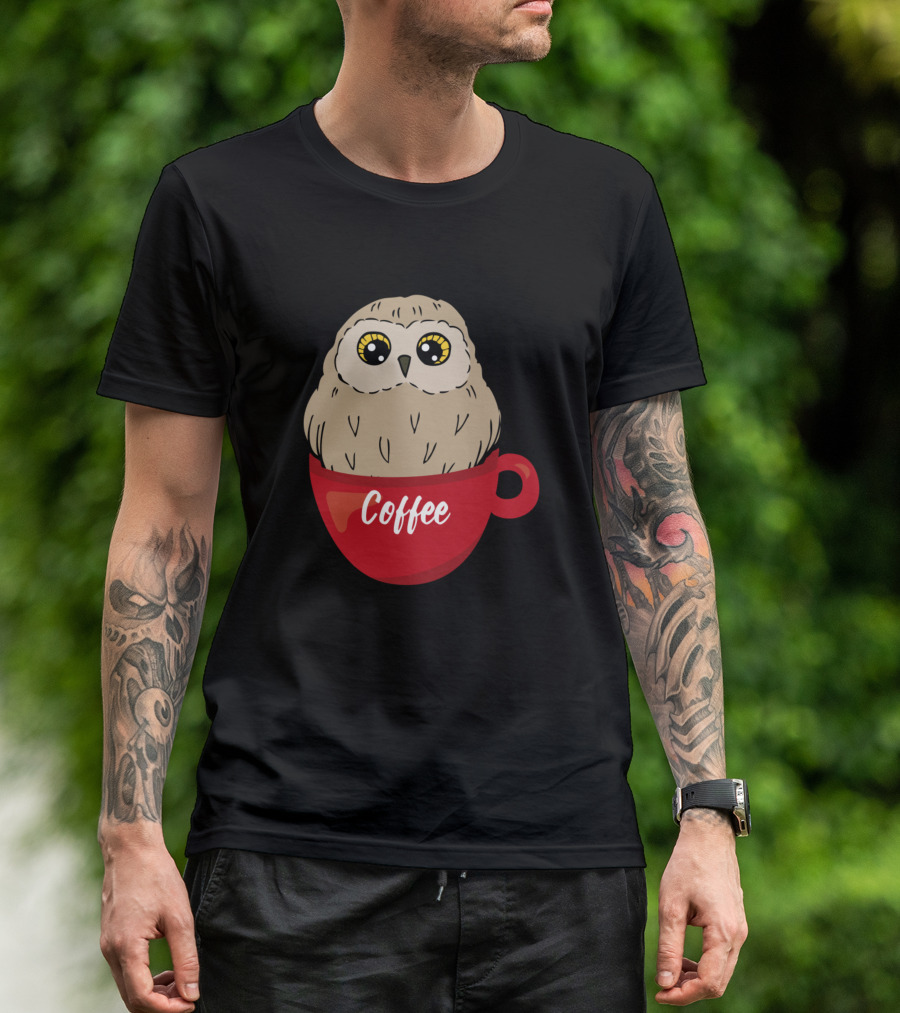 Owl Coffee Lover Eagle Owl In Red Cup Coffee T-Shirt