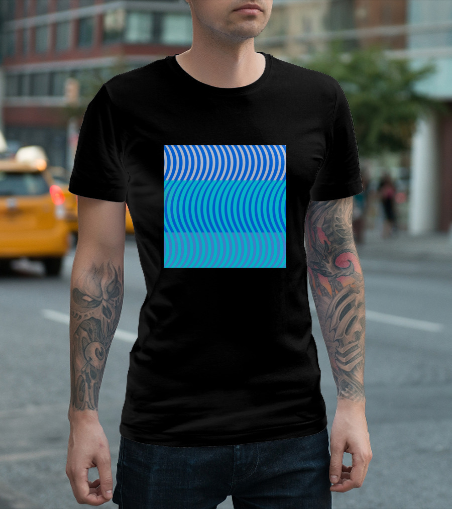 Blue Wave Pattern Rows with Curved Lines T-Shirt