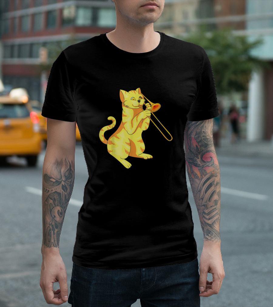 Cat Playing Trombone Meow Music Lovers Collection T-Shirt