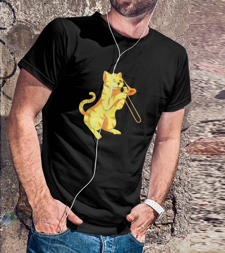 Cat Playing Trombone Meow Music Lovers Collection T-Shirt