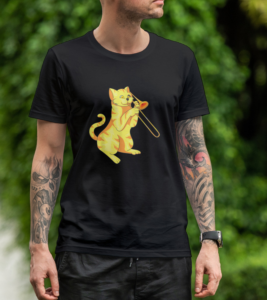 Cat Playing Trombone Meow Music Lovers Collection T-Shirt