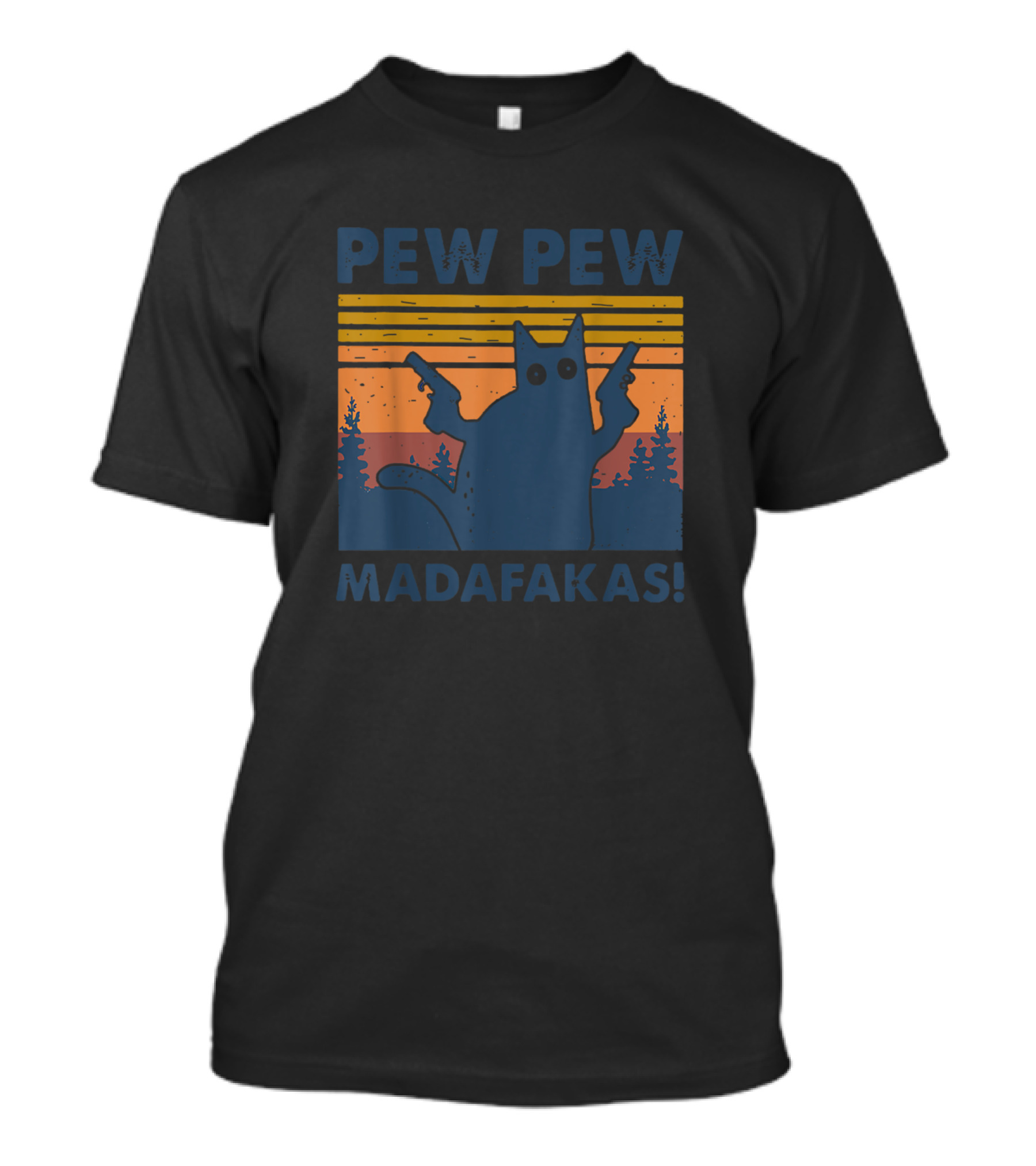 Cat Vintage Pew Pew Madafakas Retro Style With Dual Guns T-Shirt