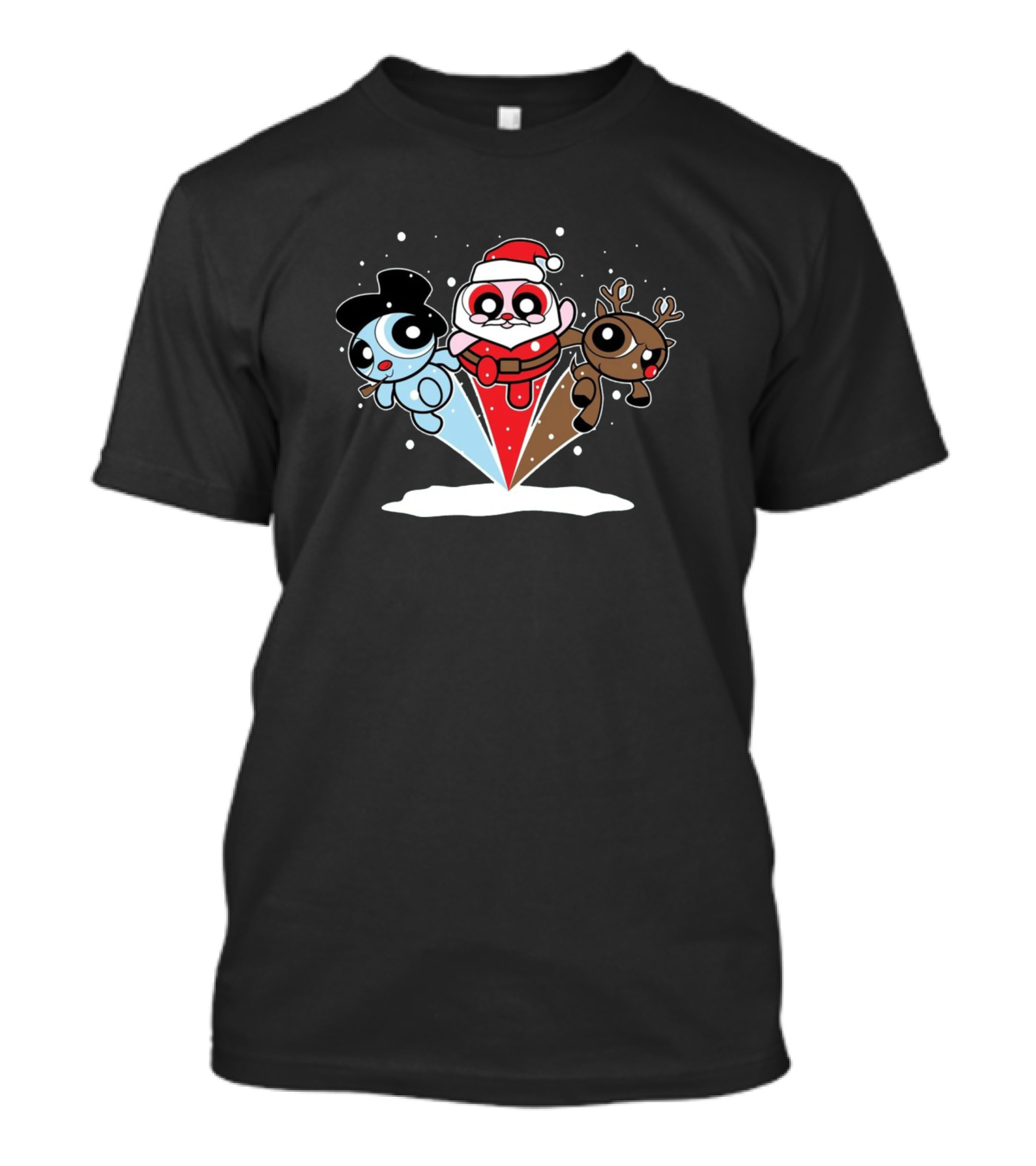 Powerpuff Girls Christmas Santa Reindeer Snow Scene T-Shirt