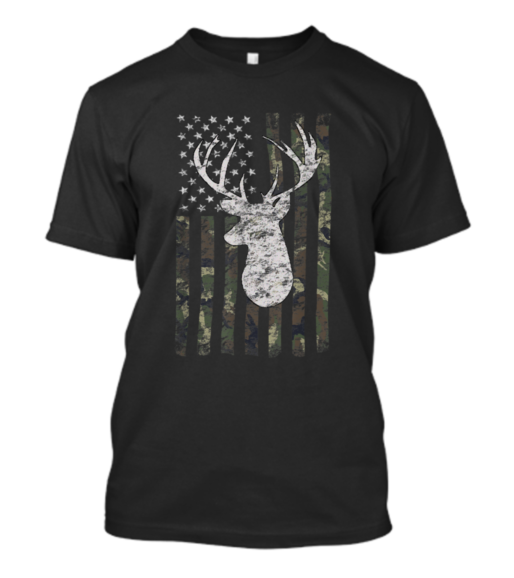 Deer Antler Camo American Flag With Stars T-Shirt