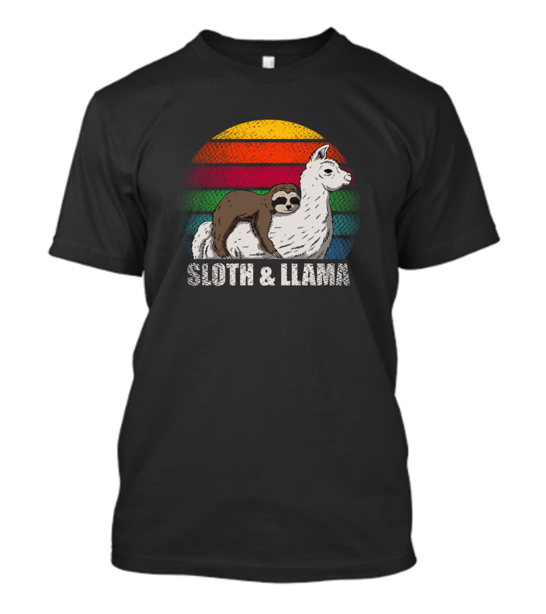 Sloth And Llama Retro Rainbow Stripes T-Shirt