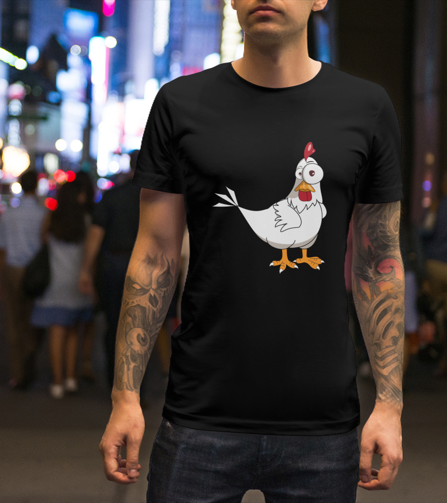Funny Cartoon White Chicken Illustration For Boys T-Shirt