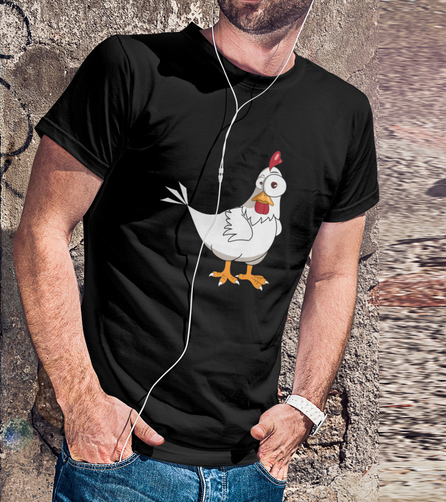 Funny Cartoon White Chicken Illustration For Boys T-Shirt