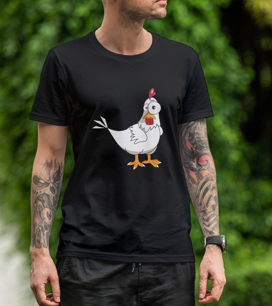 Funny Cartoon White Chicken Illustration For Boys T-Shirt