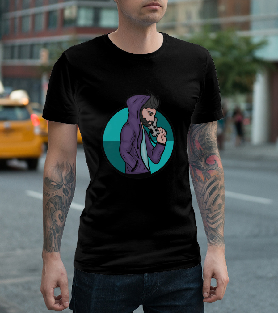 Gamer Hoodie Guy with Game Controller Emblem T-Shirt