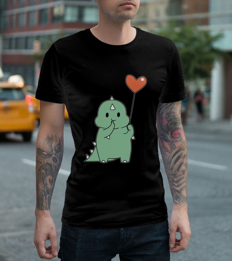 Green Dino Blowing Heart Balloon T-Shirt