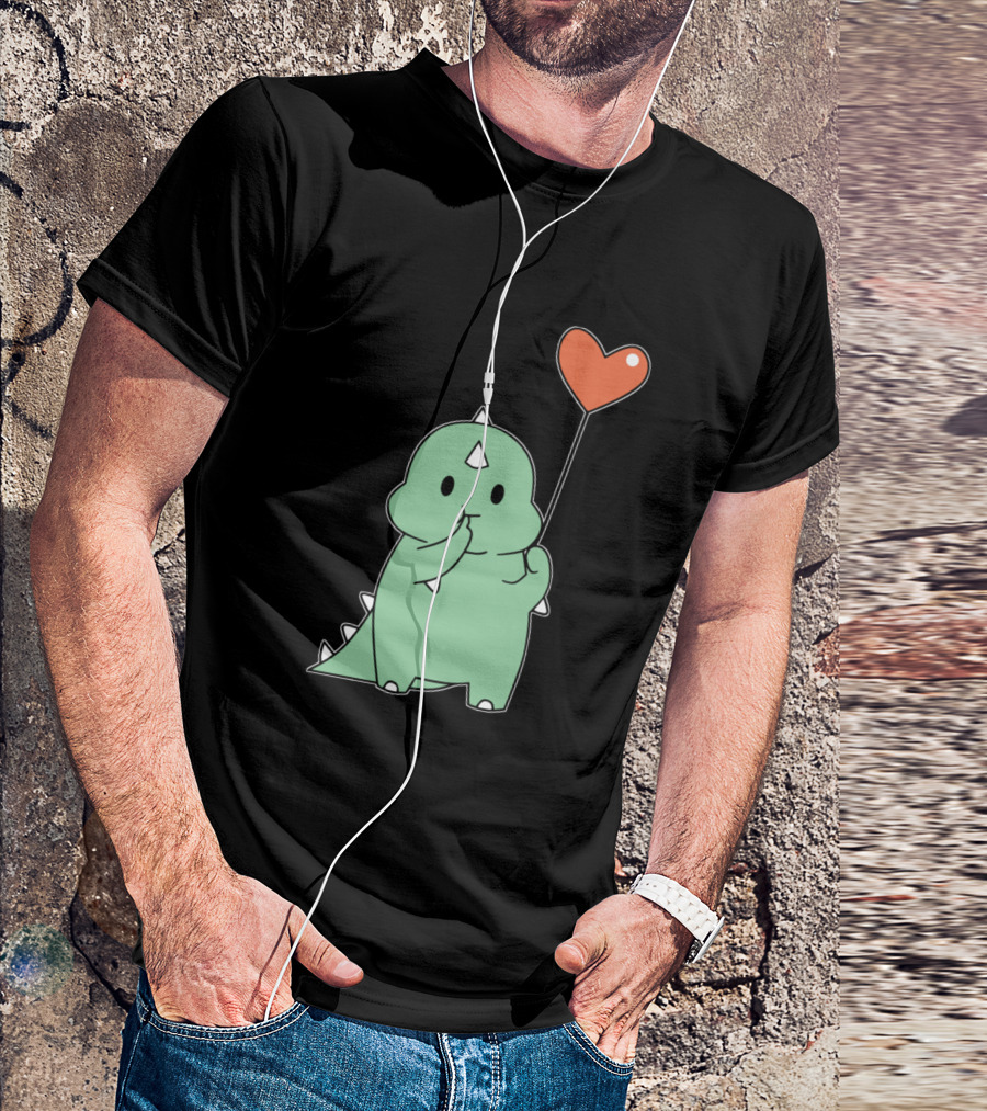 Green Dino Blowing Heart Balloon T-Shirt