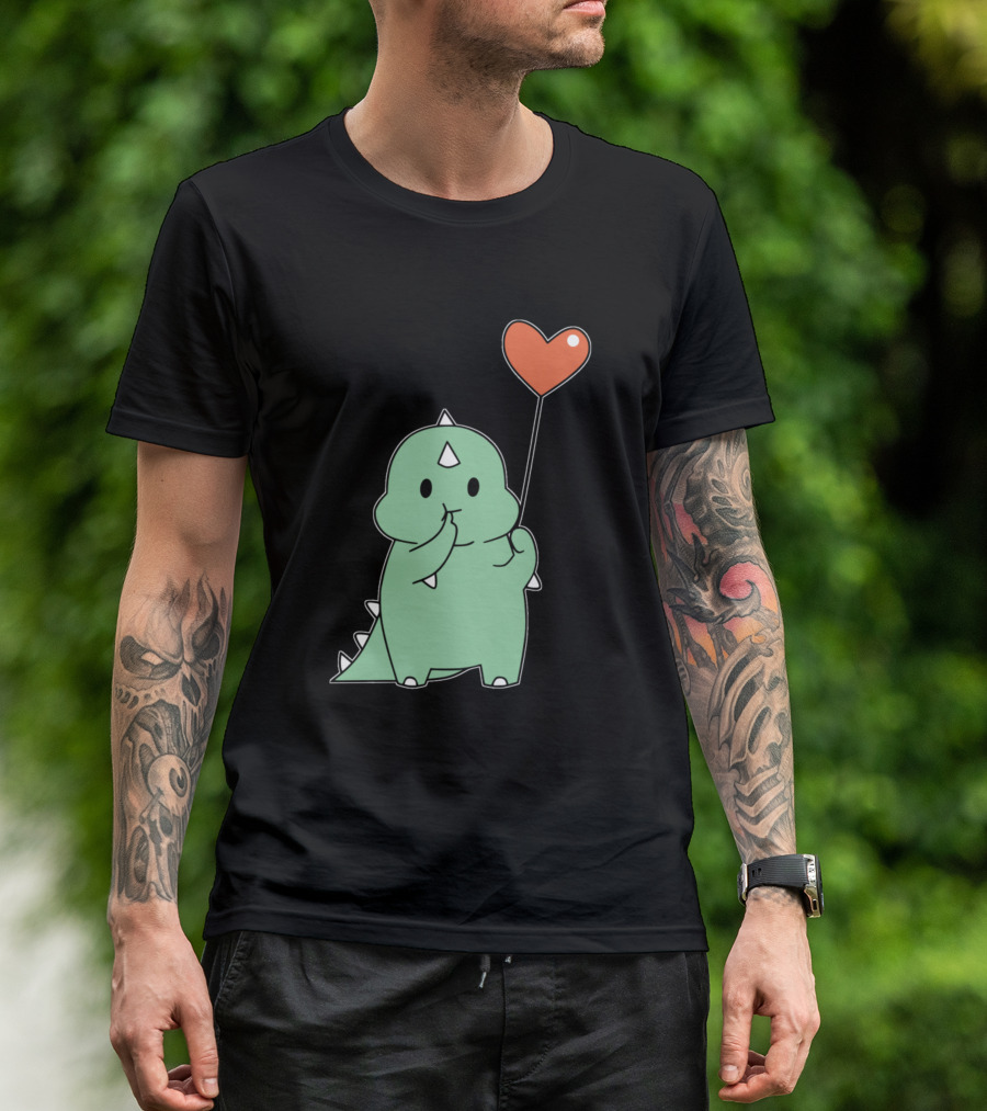 Green Dino Blowing Heart Balloon T-Shirt