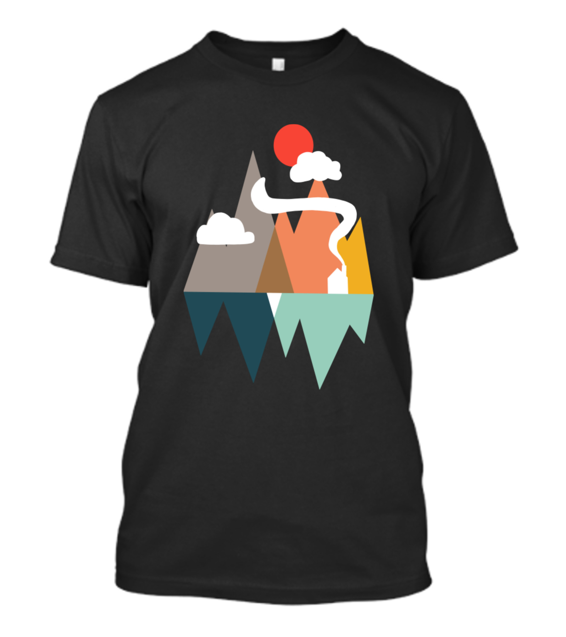 Landscape Geometric Mountains With Sun And Clouds T-Shirt