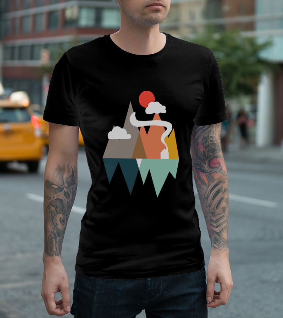 Landscape Geometric Mountains With Sun And Clouds T-Shirt