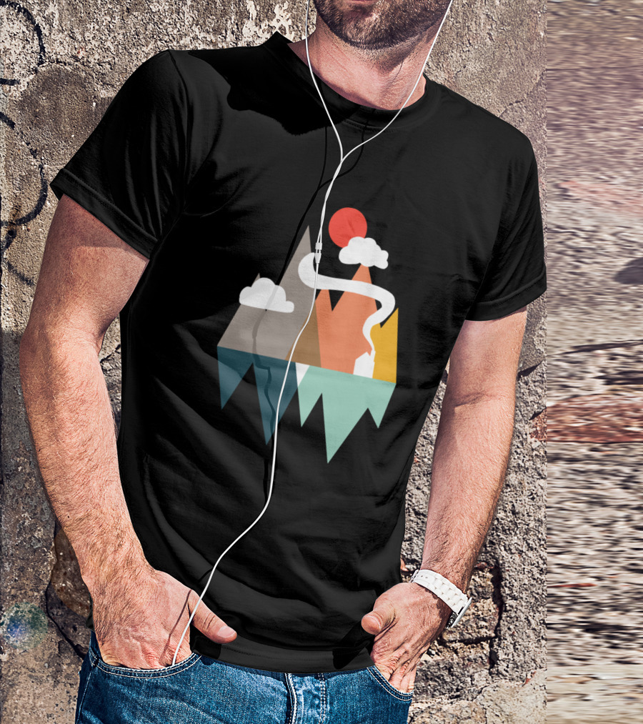 Landscape Geometric Mountains With Sun And Clouds T-Shirt